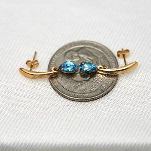 14K Gold Blue Topaz Stud Earrings Pierced Ears Jewelry Vintage